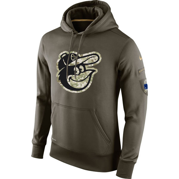 MLB Men Baltimore Orioles Nike Olive Salute To Service KO Performance Hoodie Green